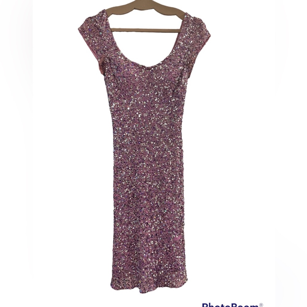 Scala Hand Beaded Sequin Purple Midi Formal Cockt… - image 2